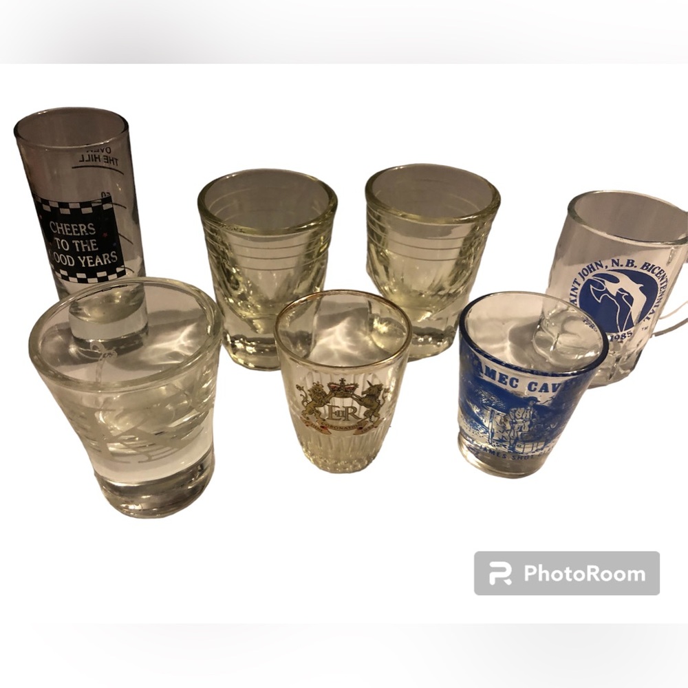Lot of Vintage Shot Glasses BirthdayQueen Elizabeth Kraken New Brunswick